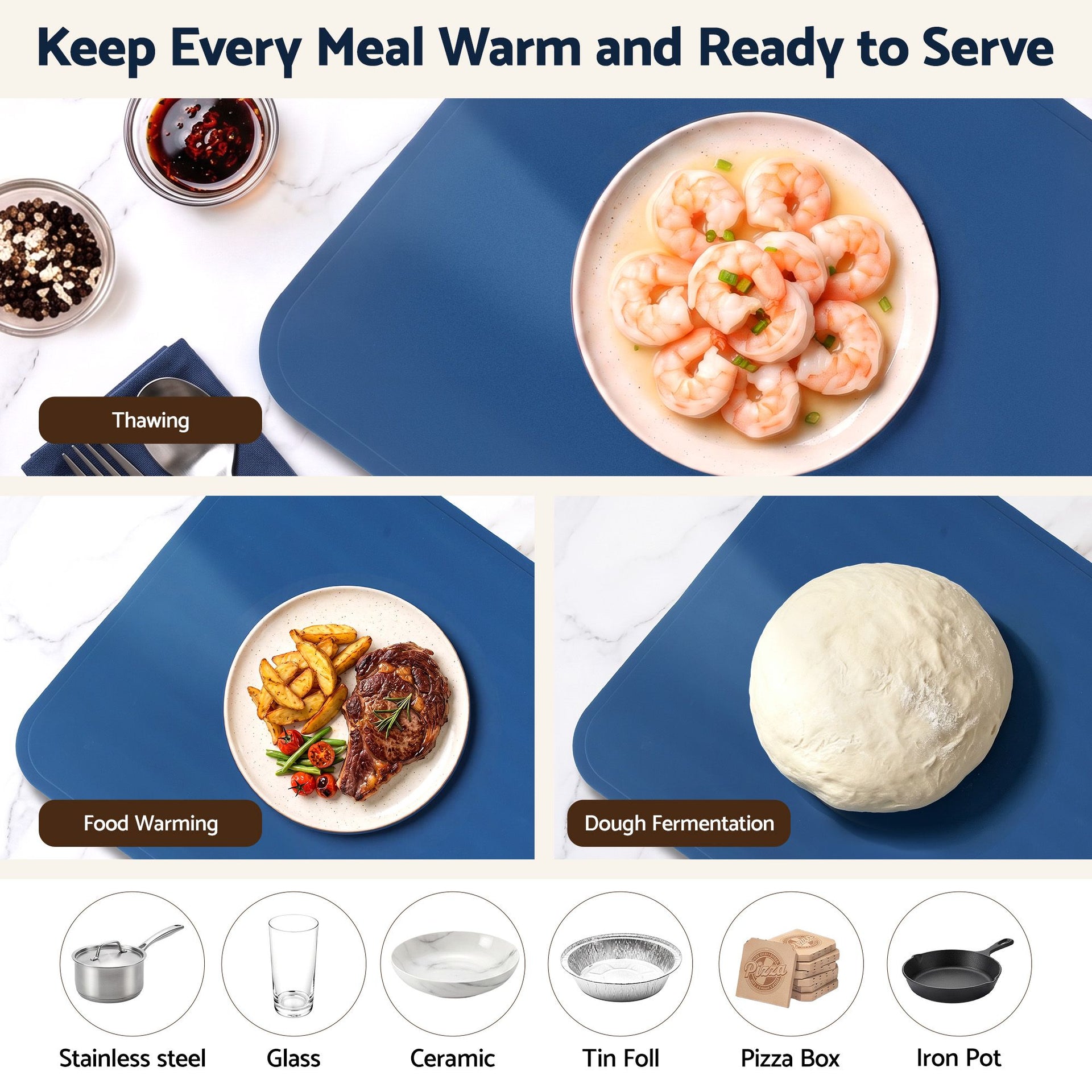 Devanti Food Warming Mat 80cm Electric Food Warmer Roll Up Buffet Tray Blue Awezingly