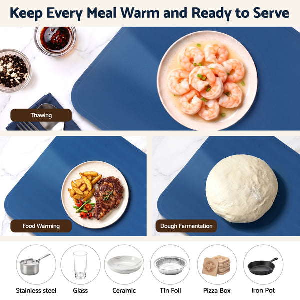 Devanti Food Warming Mat 80cm Electric Food Warmer Roll Up Buffet Tray Blue Awezingly