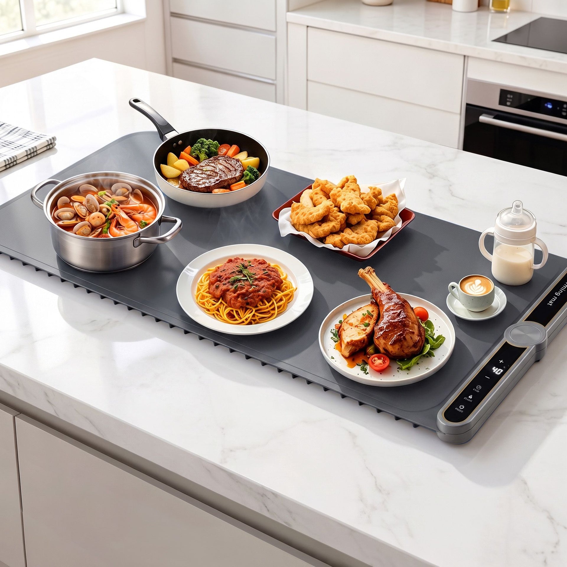 Devanti Food Warming Mat 80cm Electric Food Warmer Roll Up Buffet Tray Grey Devanti