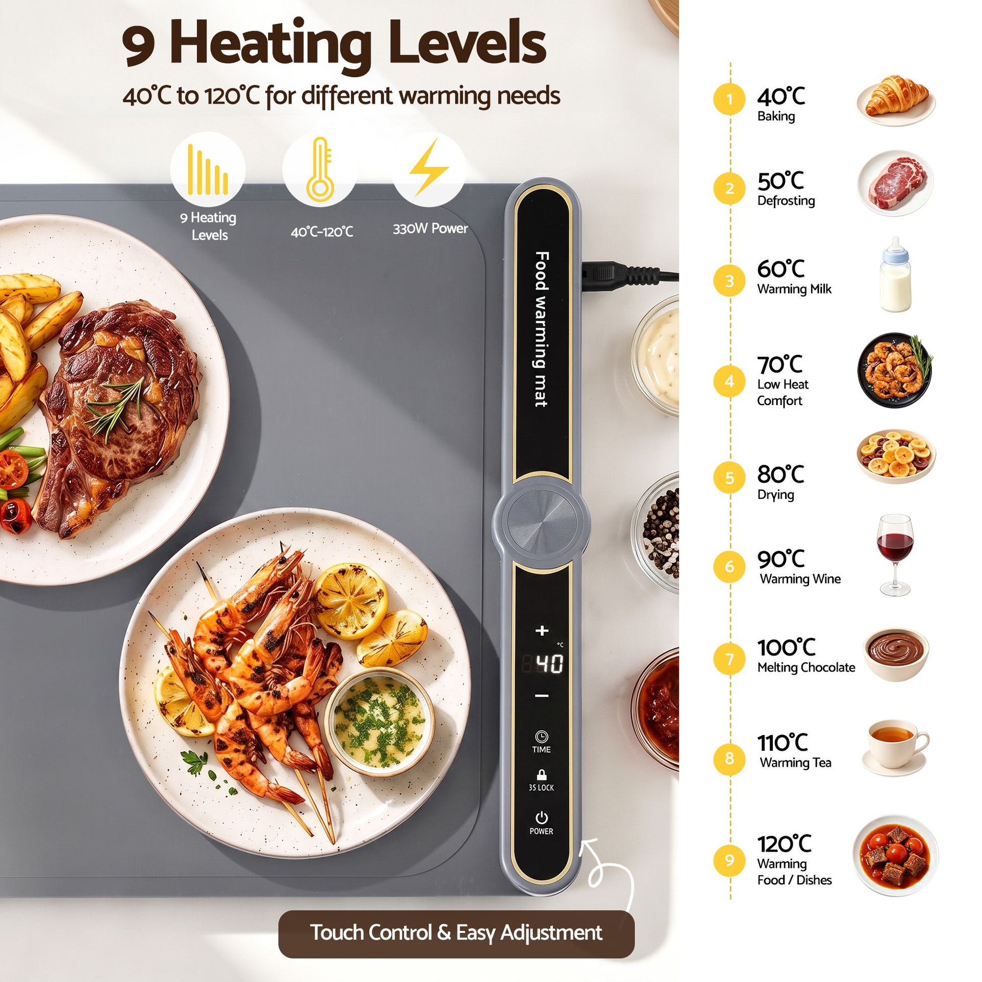 Devanti Food Warming Mat 80cm Electric Food Warmer Roll Up Buffet Tray Grey Devanti