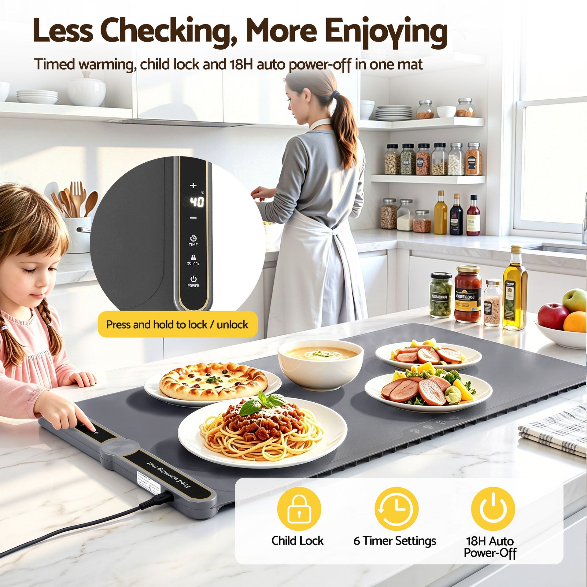Devanti Food Warming Mat 80cm Electric Food Warmer Roll Up Buffet Tray Grey Devanti