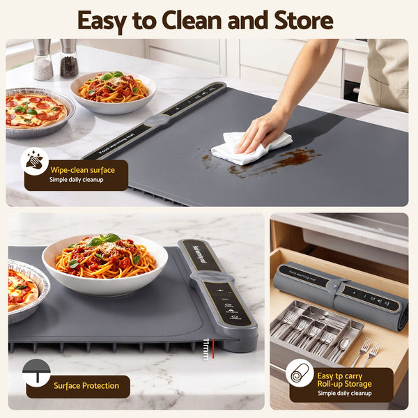 Devanti Food Warming Mat 80cm Electric Food Warmer Roll Up Buffet Tray Grey Devanti