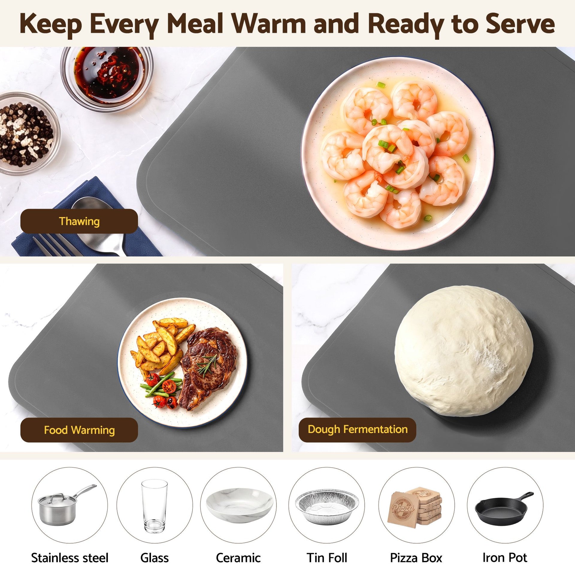 Devanti Food Warming Mat 80cm Electric Food Warmer Roll Up Buffet Tray Grey Devanti