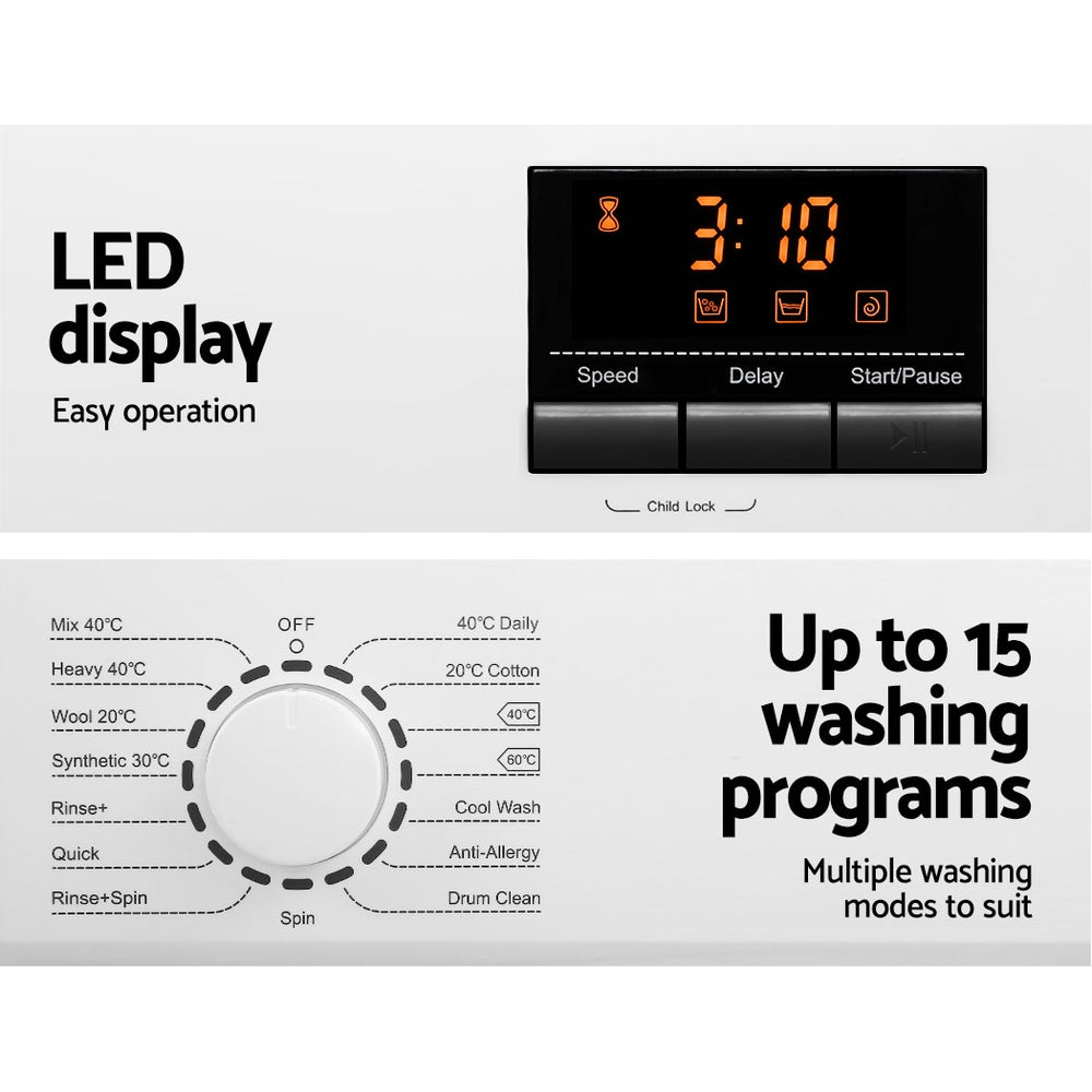 Devanti 8kg Front Load Washing Machine Quick Wash 24h Delay Start Automatic Devanti