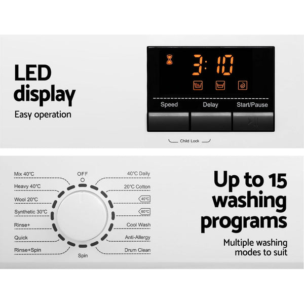 Devanti 8kg Front Load Washing Machine Quick Wash 24h Delay Start Automatic Devanti