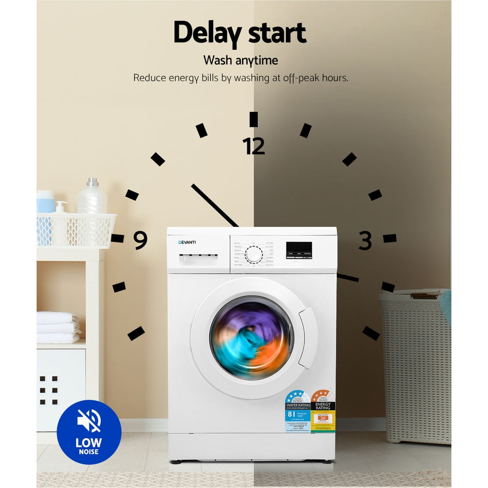 Devanti 8kg Front Load Washing Machine Quick Wash 24h Delay Start Automatic Devanti