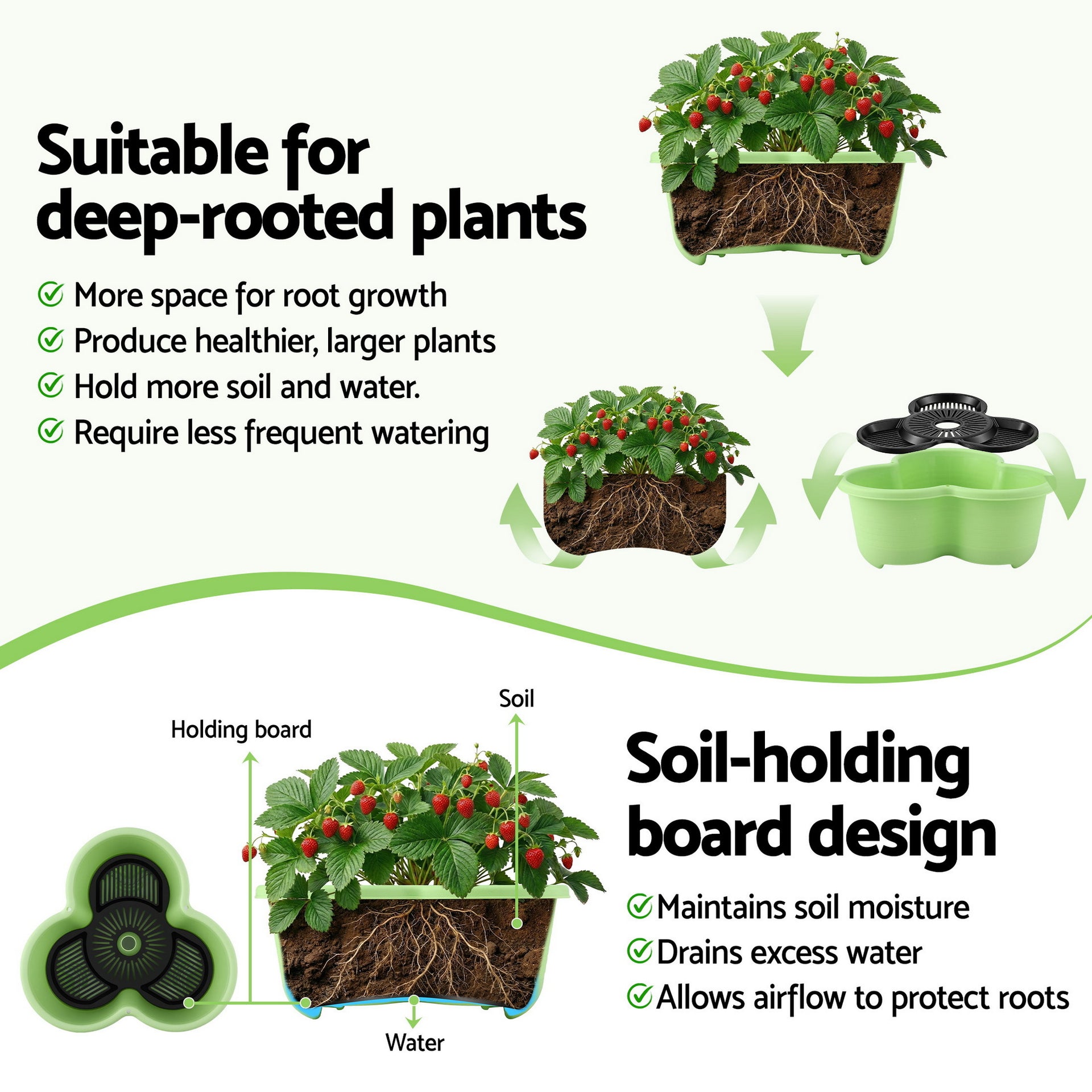 Green Fingers 5 Tier Vertical Garden Planter, Stackable Planters with Wheels, Light Green, Garden Bed, Garden Tower Indoor Outdoor, Auto Drainage System, for Strawberries, Herbs, Flowers, Vegetables Awezingly