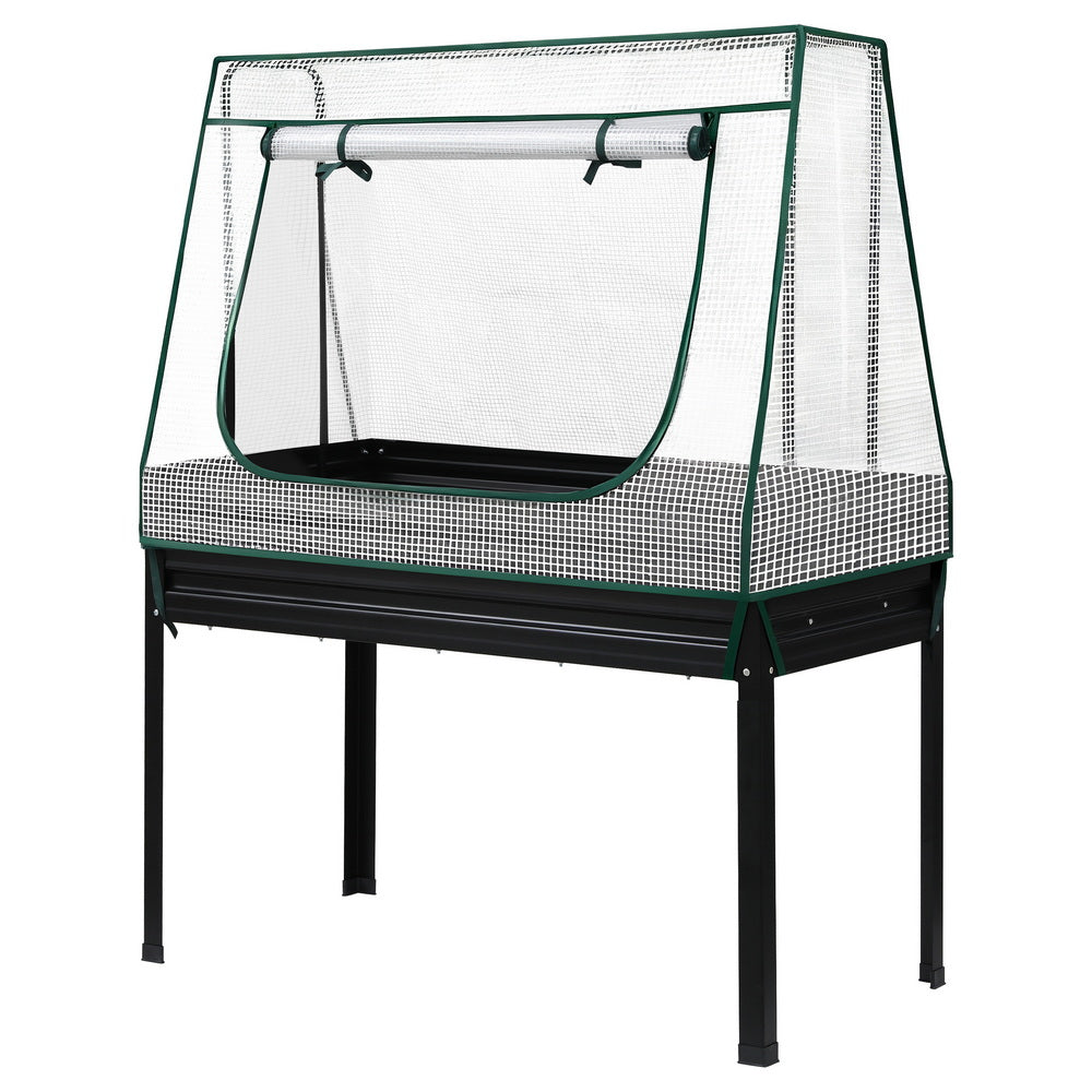 Green Fingers Elevated Metal Garden Bed Kit w Mini Greenhouse Cover 116x60cm Stand-Up Height Trellis Awezingly
