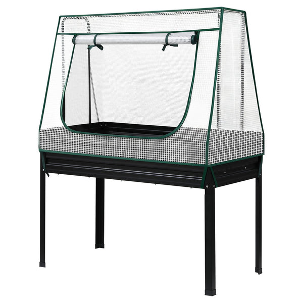 Green Fingers Elevated Metal Garden Bed Kit w Mini Greenhouse Cover 116x60cm Stand-Up Height Trellis Awezingly
