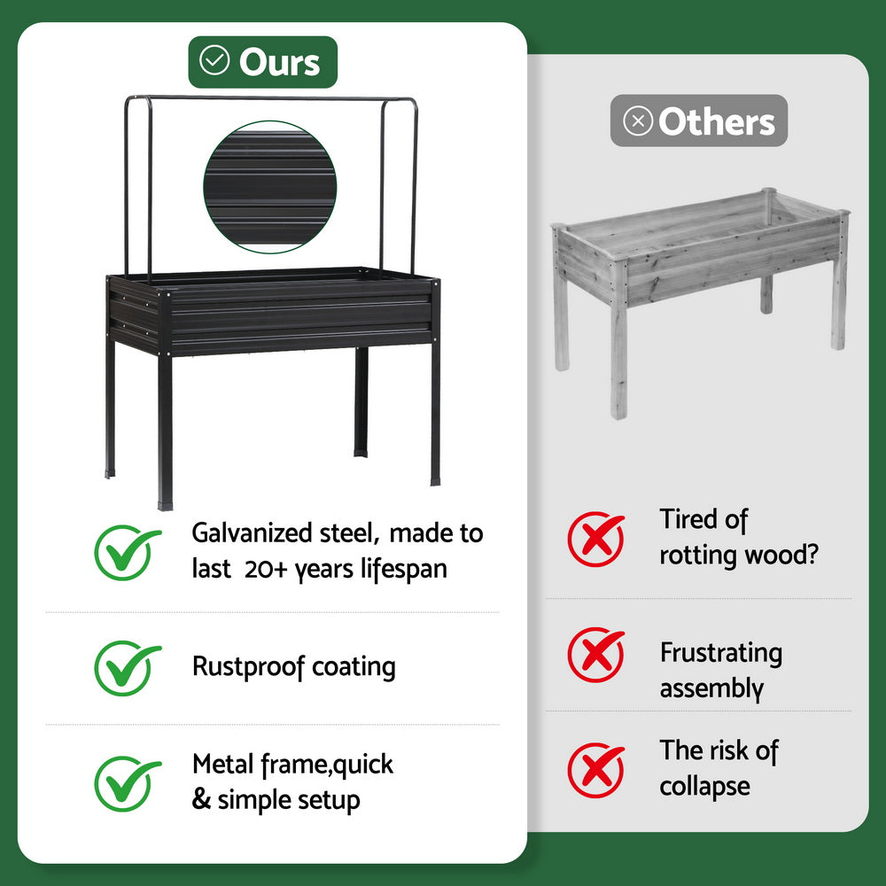 Green Fingers Elevated Metal Garden Bed Kit w Mini Greenhouse Cover 116x60cm Stand-Up Height Trellis Awezingly
