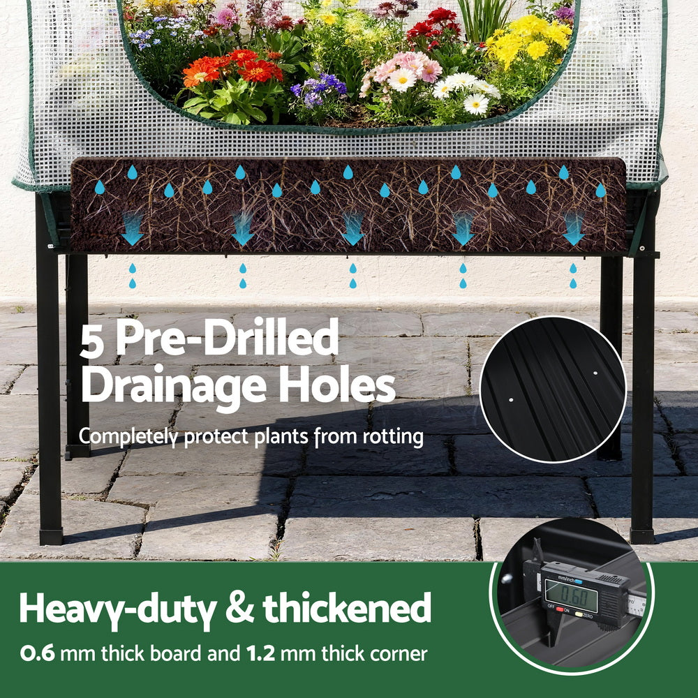 Green Fingers Elevated Metal Garden Bed Kit w Mini Greenhouse Cover 116x60cm Stand-Up Height Trellis Awezingly