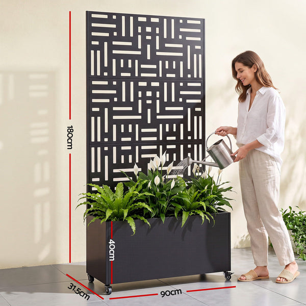 Green Fingers Mobile Planter Box Garden Bed with Trellis Privacy Screen & Lockable Wheels for Climbing Plants Awezingly