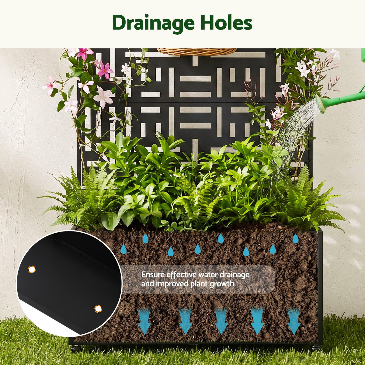 Green Fingers Mobile Planter Box Garden Bed with Trellis Privacy Screen & Lockable Wheels for Climbing Plants Awezingly