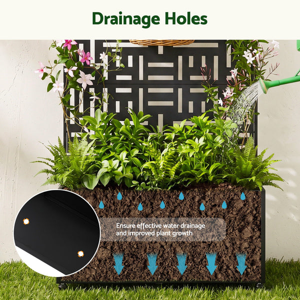 Green Fingers Mobile Planter Box Garden Bed with Trellis Privacy Screen & Lockable Wheels for Climbing Plants Awezingly