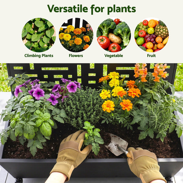 Green Fingers Mobile Planter Box Garden Bed with Trellis Privacy Screen & Lockable Wheels for Climbing Plants Awezingly