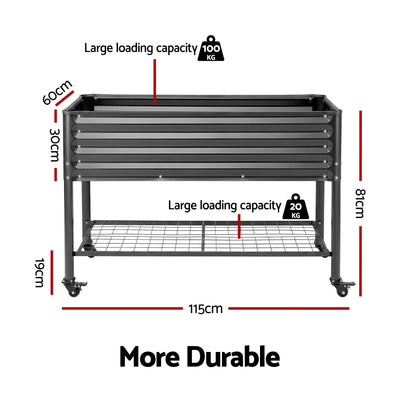 Green Fingers Mobile Raised Garden Bed With Wheels Storage Shelf 81cm Height for Vegetables Herb Charcoal