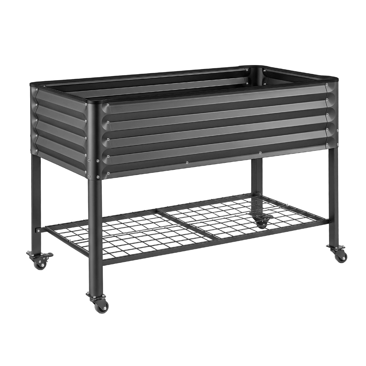 Green Fingers Mobile Raised Garden Bed With Wheels Storage Shelf 81cm Height for Vegetables Herb Charcoal Awezingly