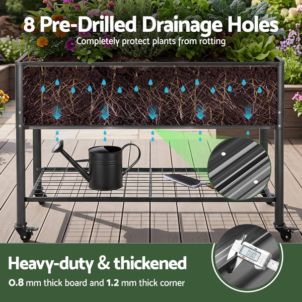 Green Fingers Mobile Raised Garden Bed With Wheels Storage Shelf 81cm Height for Vegetables Herb Charcoal Awezingly