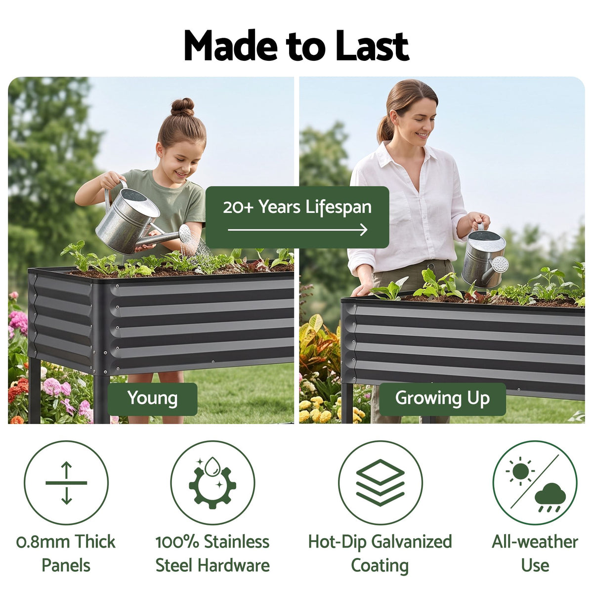 Green Fingers Mobile Raised Garden Bed With Wheels Storage Shelf 81cm Height for Vegetables Herb Charcoal Awezingly