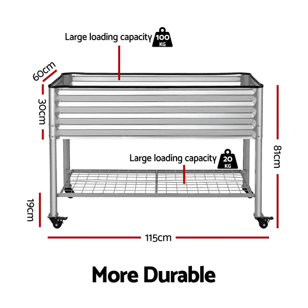 Green Fingers Mobile Raised Garden Bed with Wheels Storage Shelf 81cm Height for Vegetables Herb Silver Awezingly