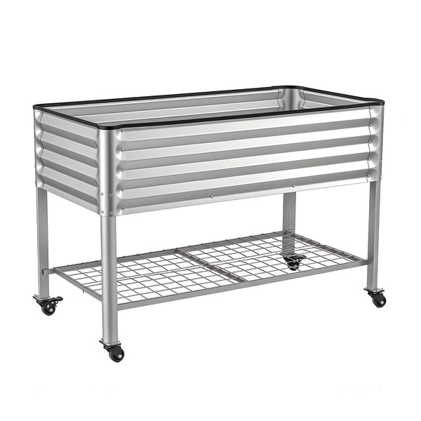 Green Fingers Mobile Raised Garden Bed with Wheels Storage Shelf 81cm Height for Vegetables Herb Silver Awezingly