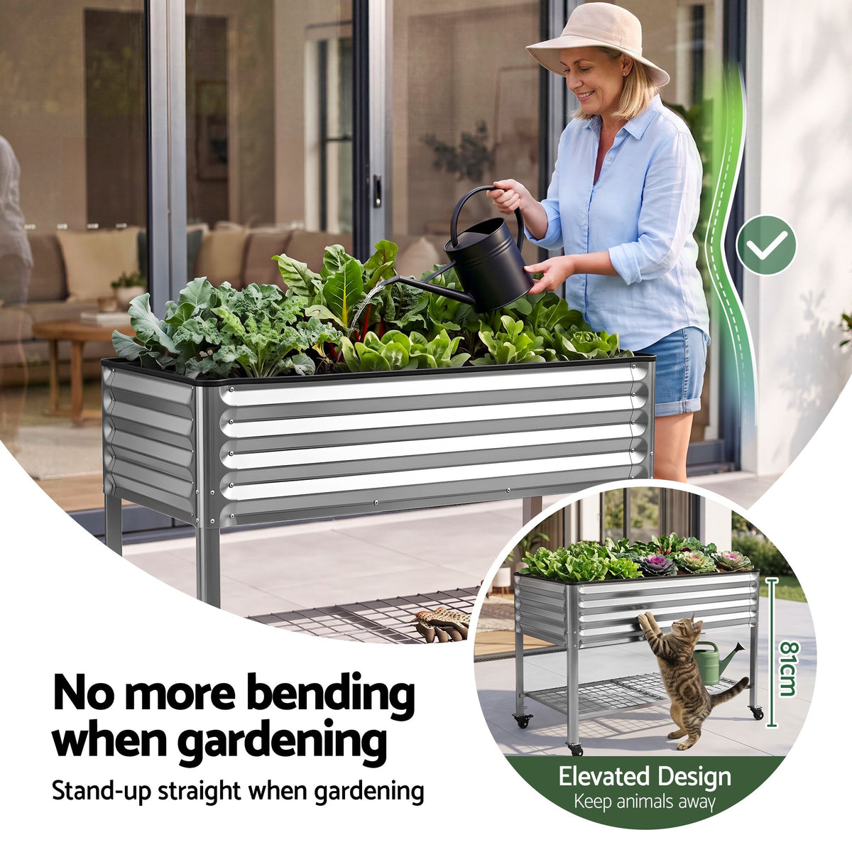 Green Fingers Mobile Raised Garden Bed with Wheels Storage Shelf 81cm Height for Vegetables Herb Silver Awezingly