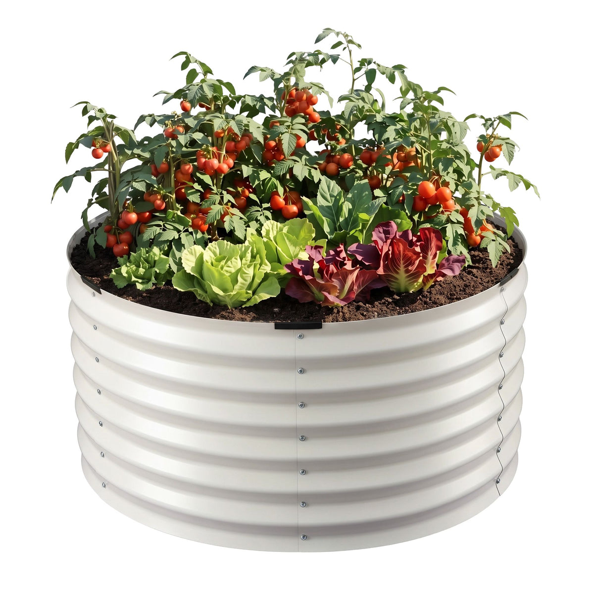 Green Fingers Round Metal Raised Garden Bed 90x45cm Planter Box White Awezingly