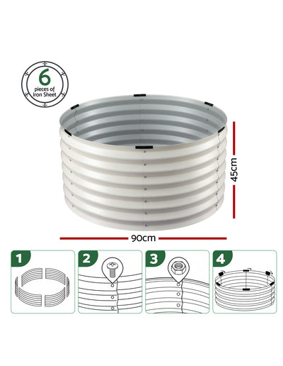 Green Fingers Round Metal Raised Garden Bed 90x45cm Planter Box White
