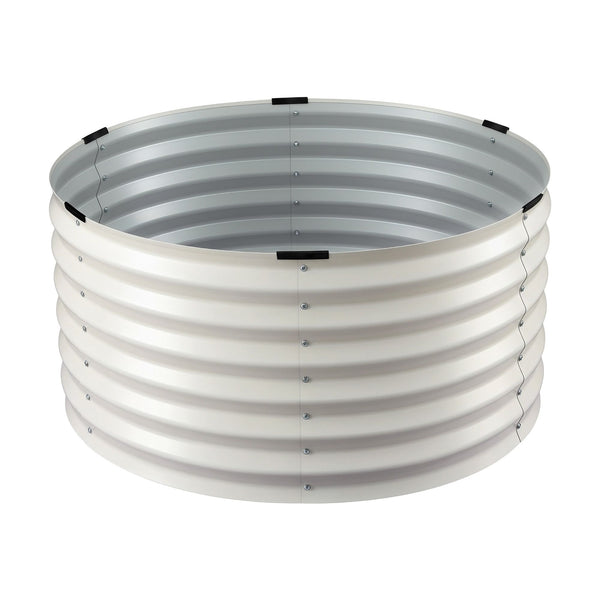 Green Fingers Round Metal Raised Garden Bed 90x45cm Planter Box White Awezingly