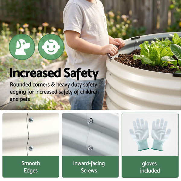 Green Fingers Round Metal Raised Garden Bed 90x45cm Planter Box White Awezingly