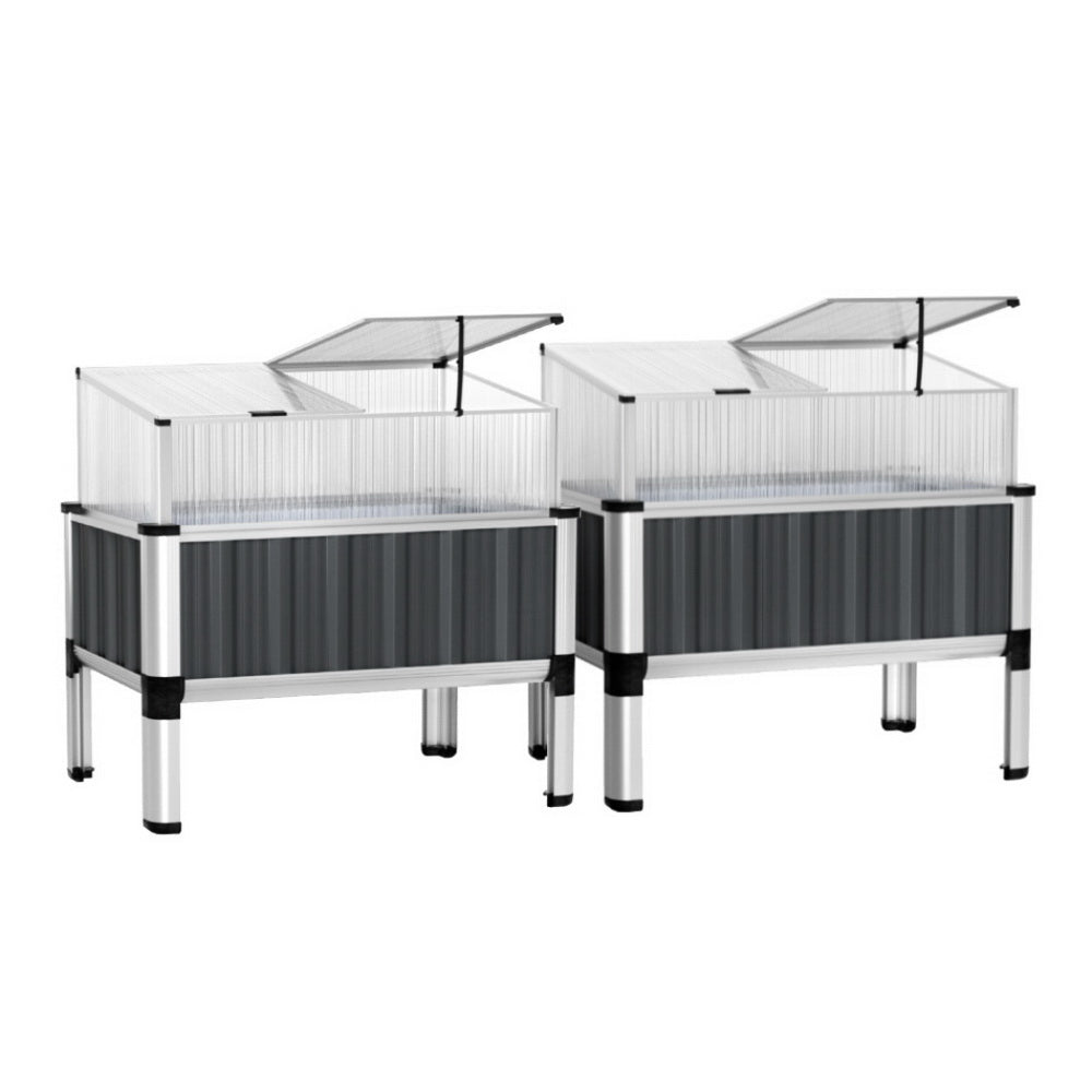 Green Fingers Raised Garden Bed x2 80x49x74cm Greenhouse Planter Box Galvanised Herb Awezingly