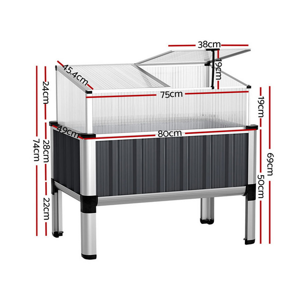 Green Fingers Raised Garden Bed x2 80x49x74cm Greenhouse Planter Box Galvanised Herb Awezingly