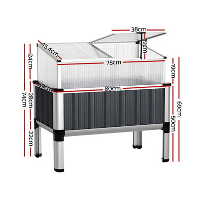 Green Fingers Raised Garden Bed x2 80x49x74cm Greenhouse Planter Box Galvanised Herb