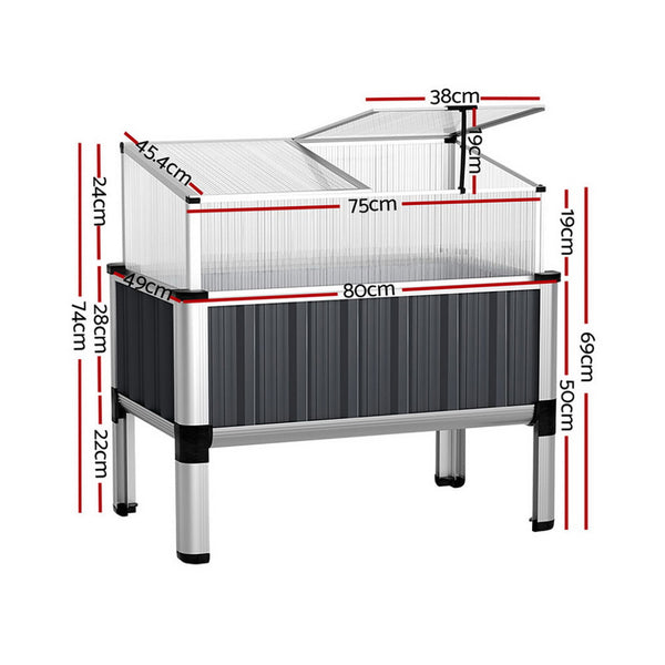 Green Fingers Raised Garden Bed x2 80x49x74cm Greenhouse Planter Box Galvanised Herb Awezingly