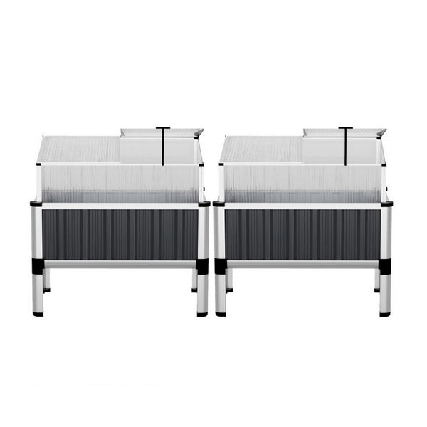 Green Fingers Raised Garden Bed x2 80x49x74cm Greenhouse Planter Box Galvanised Herb Awezingly