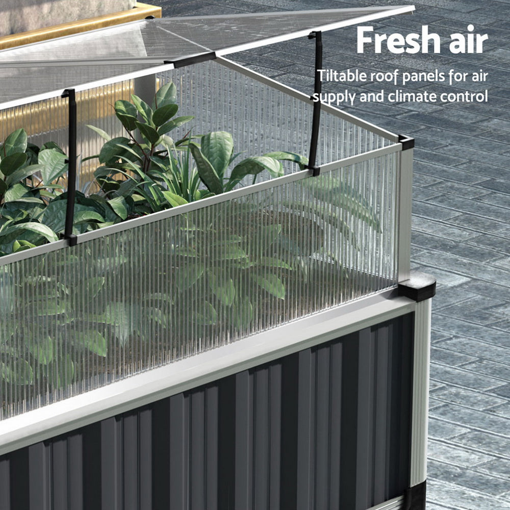Green Fingers Raised Garden Bed x2 80x49x74cm Greenhouse Planter Box Galvanised Herb Awezingly