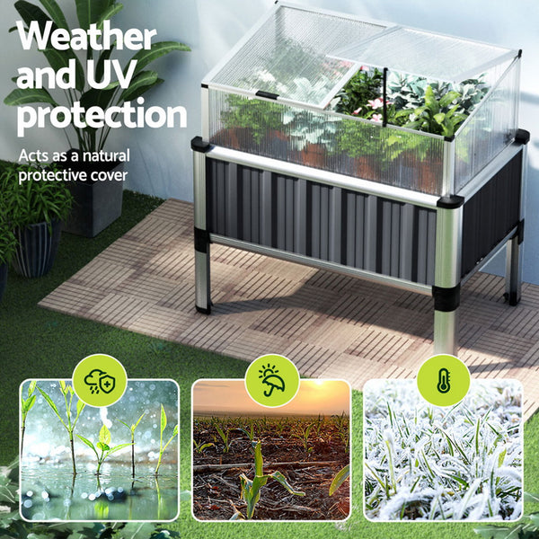 Green Fingers Raised Garden Bed x2 80x49x74cm Greenhouse Planter Box Galvanised Herb Awezingly