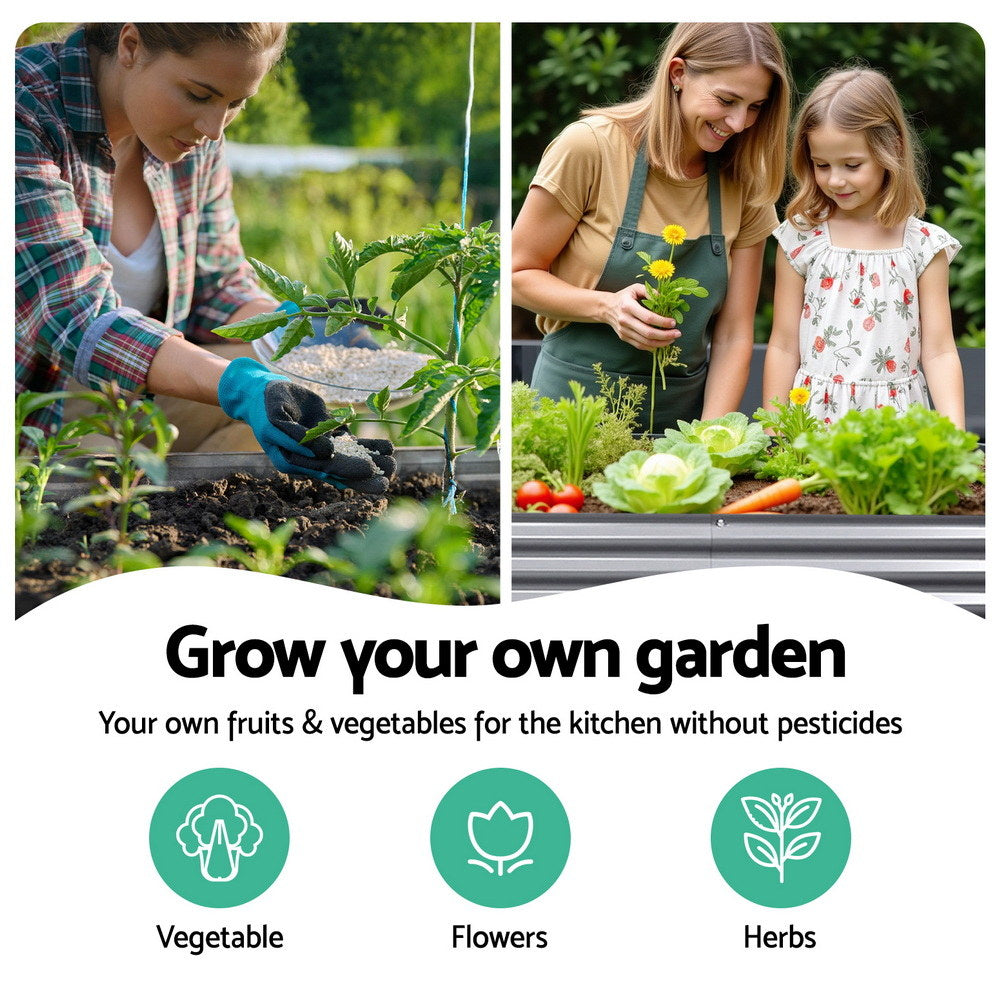 2x Green Fingers Raised Garden Bed 160X80X42cm Oval Planter Box Raised Container Galvanised Awezingly