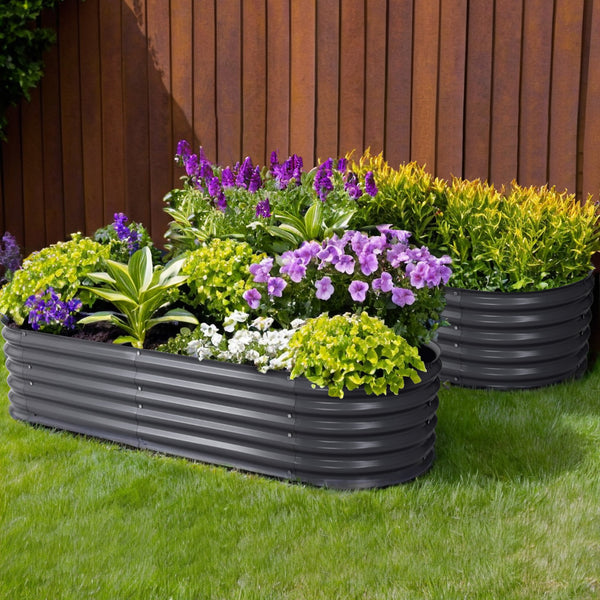 2x Green Fingers Raised Garden Bed 160X80X42cm Oval Planter Box Raised Container Galvanised Awezingly