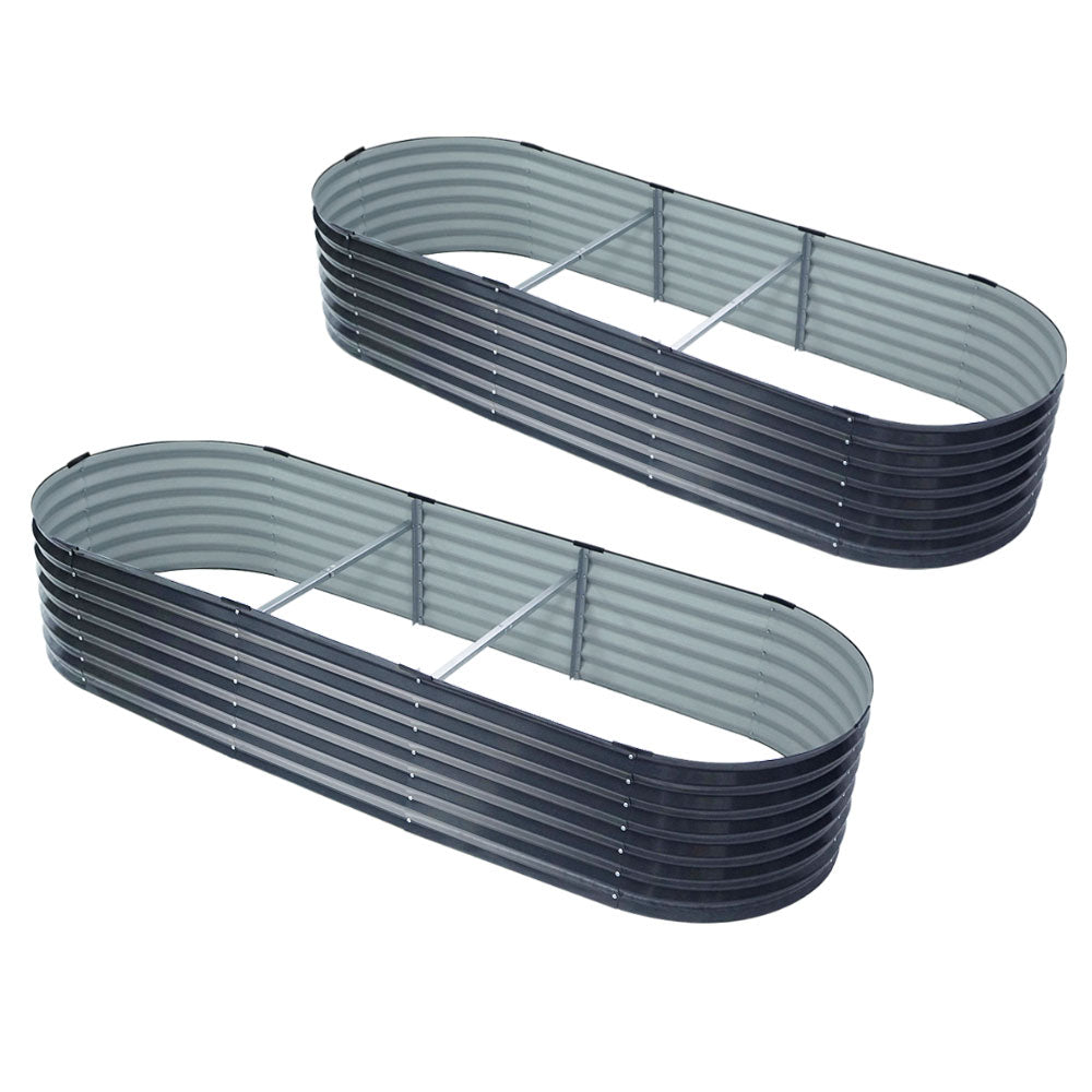 2x Raised Green Fingers Garden Bed 240X80X42cm Oval Planter Box Container Galvanised Awezingly
