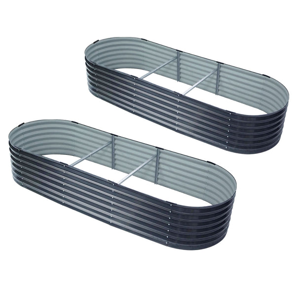 2x Raised Green Fingers Garden Bed 240X80X42cm Oval Planter Box Container Galvanised Awezingly