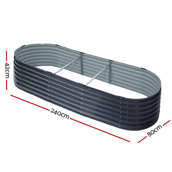 2x Raised Green Fingers Garden Bed 240X80X42cm Oval Planter Box Container Galvanised Awezingly
