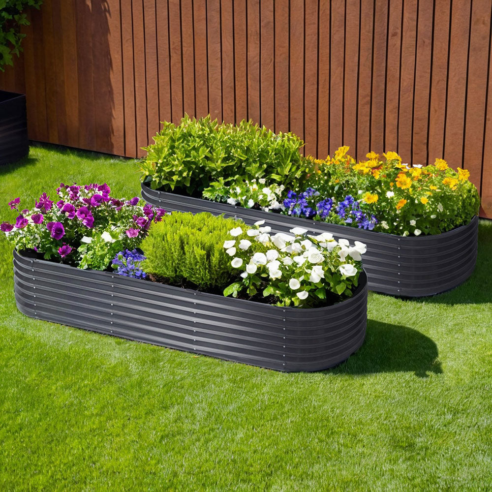 2x Raised Green Fingers Garden Bed 240X80X42cm Oval Planter Box Container Galvanised Awezingly