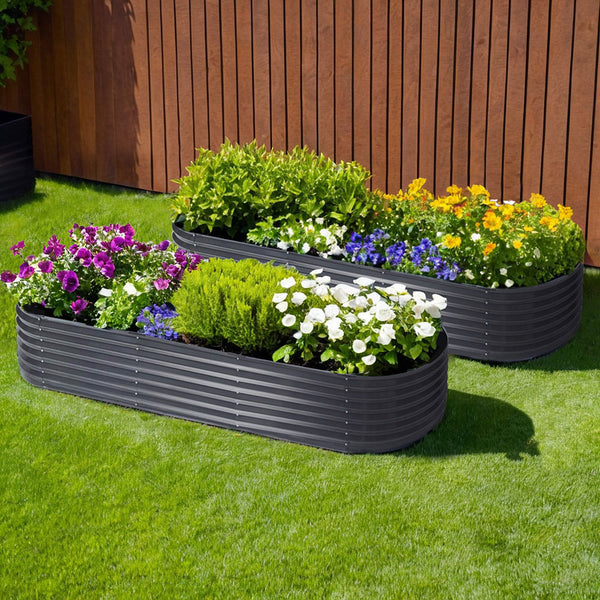 2x Raised Green Fingers Garden Bed 240X80X42cm Oval Planter Box Container Galvanised Awezingly