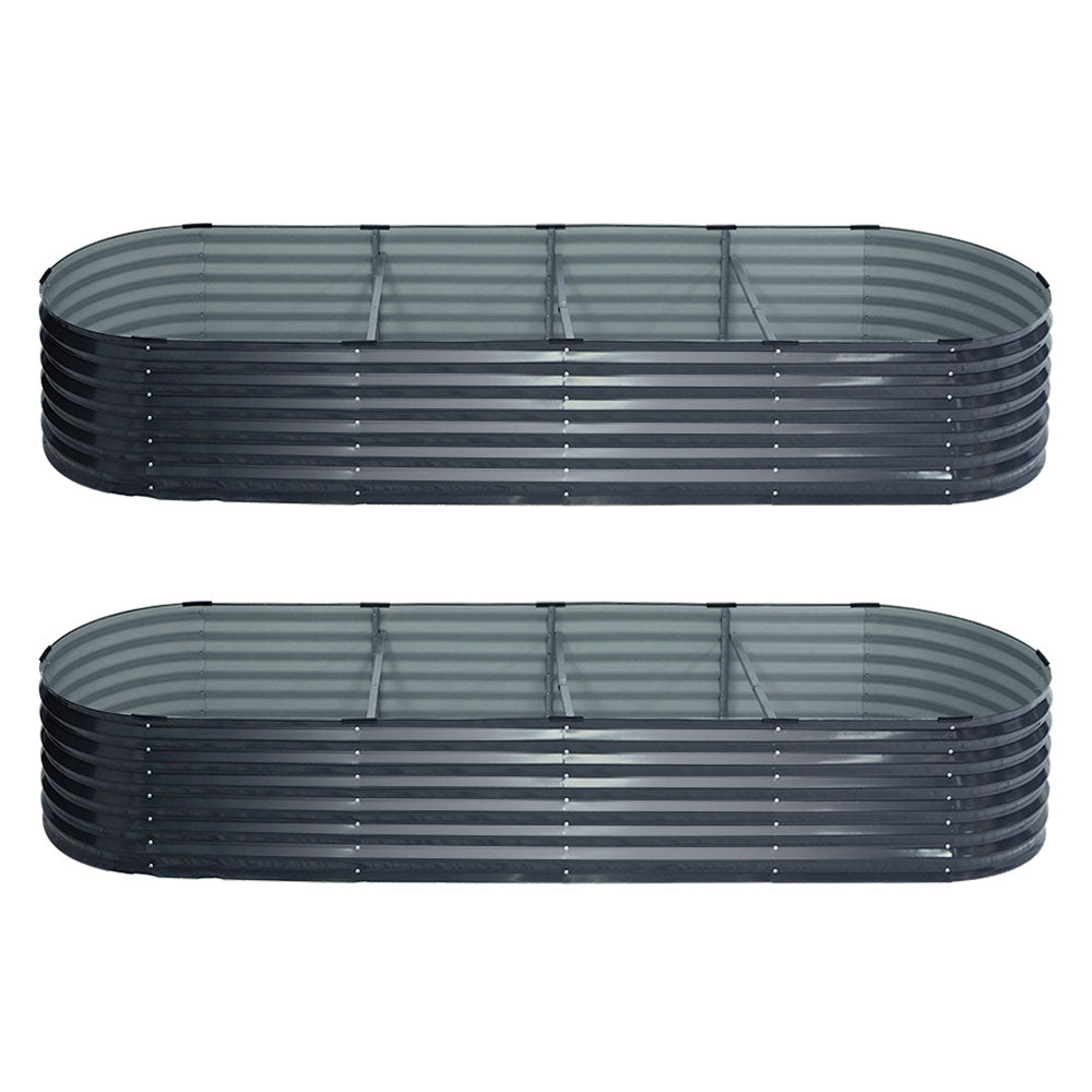 2x Green Fingers Raised Garden Bed 320X80X42cm Oval Planter Box Container Galvanised Awezingly