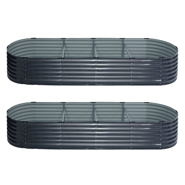2x Green Fingers Raised Garden Bed 320X80X42cm Oval Planter Box Container Galvanised Awezingly