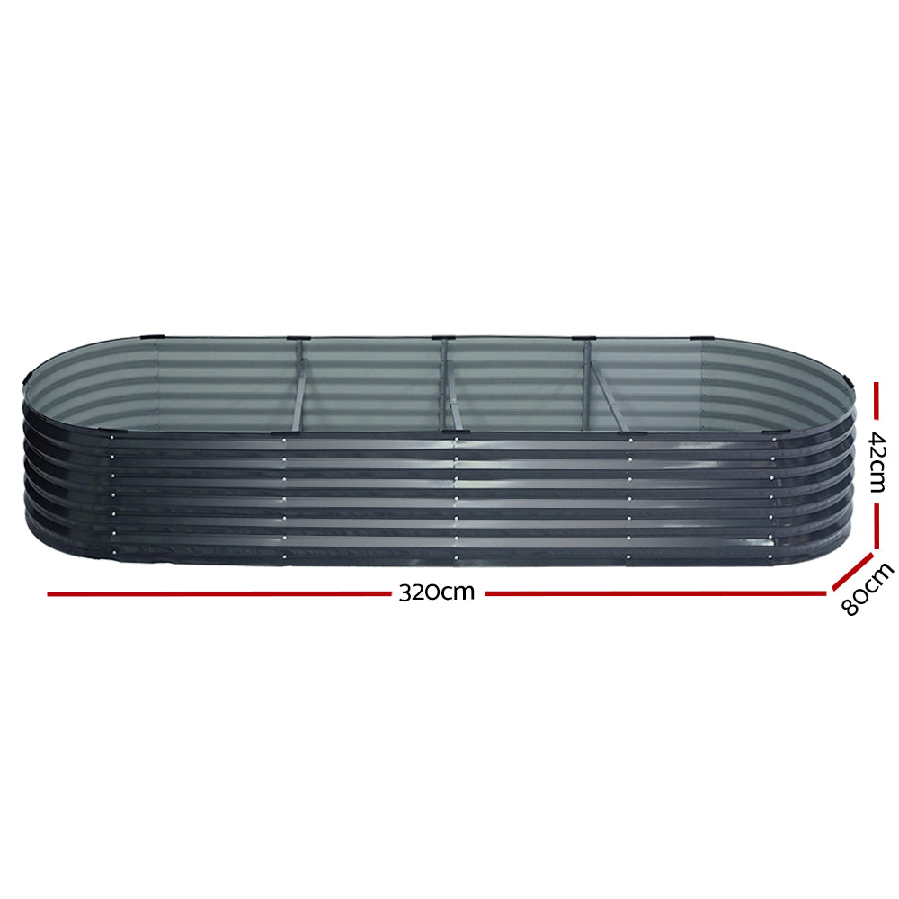 2x Green Fingers Raised Garden Bed 320X80X42cm Oval Planter Box Container Galvanised Awezingly