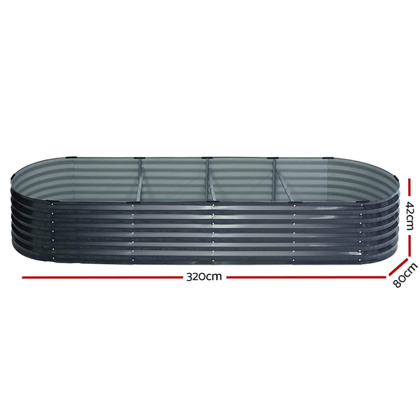 2x Green Fingers Raised Garden Bed 320X80X42cm Oval Planter Box Container Galvanised Awezingly
