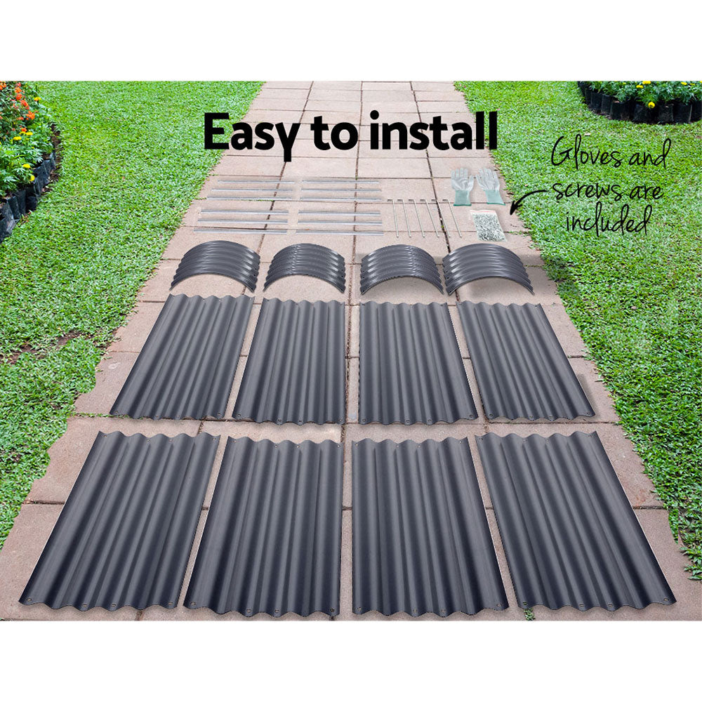 2x Green Fingers Raised Garden Bed 320X80X42cm Oval Planter Box Container Galvanised Awezingly