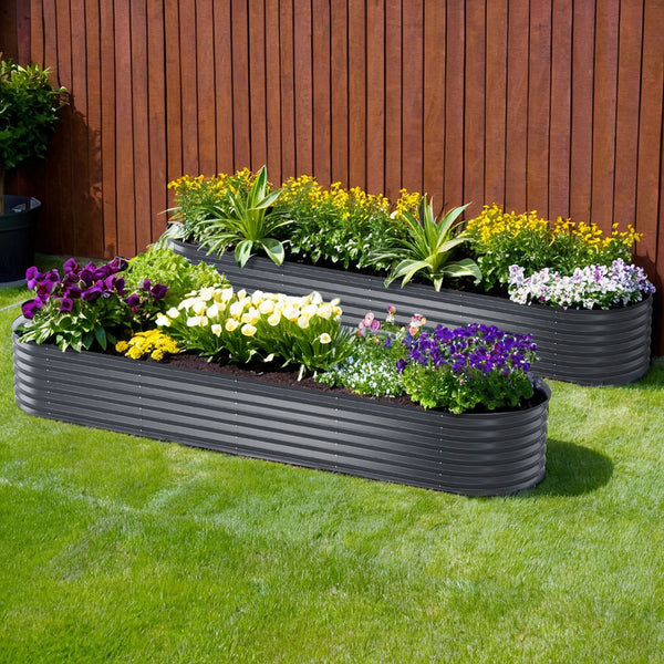 2x Green Fingers Raised Garden Bed 320X80X42cm Oval Planter Box Container Galvanised Awezingly